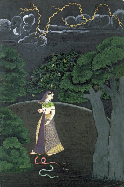 Une dame en route pour un rendez-vous, Guler, vers 1760 - Indian School